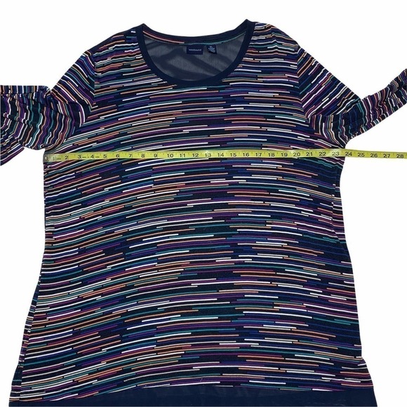 WESTBOUND Black Rainbow Striped Long Sleeve Sheer Trim Tunic Blouse - Picture 7 of 11